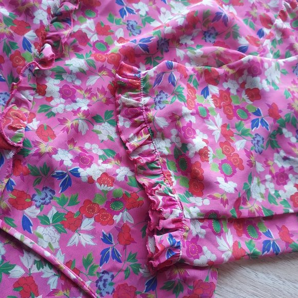 JOSIE Natori Chiffon Floral Ruffle Kimono Mini Robe Tie-Waist Pink Women Small - Picture 6 of 9